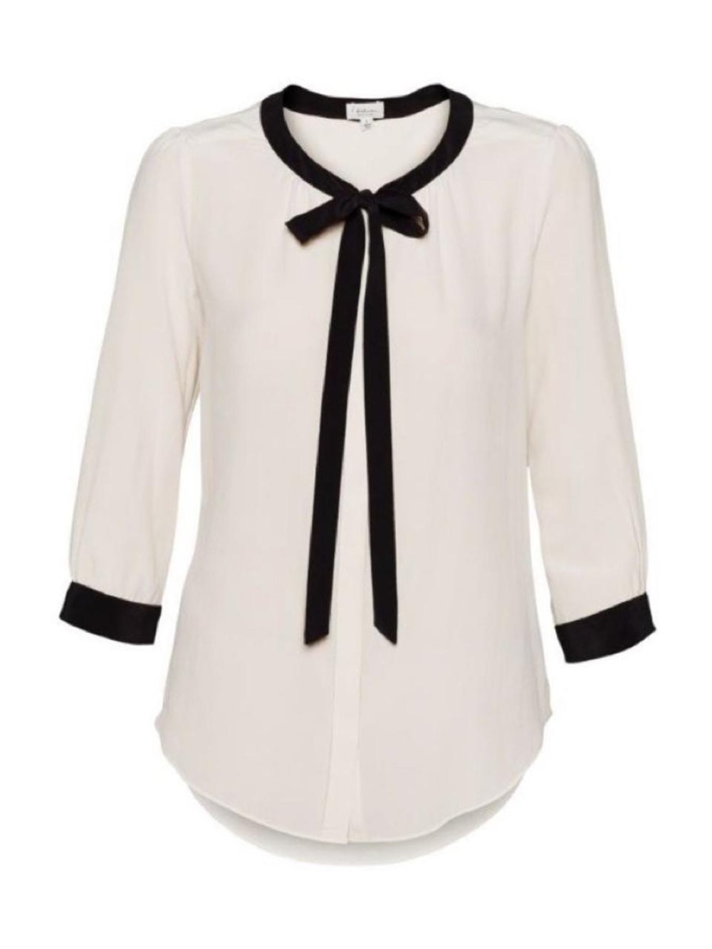 Babaton Silk Cream Button-Down Blouse with Black Trim